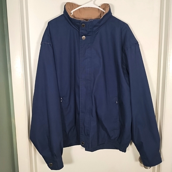 Vintage London Fog Jacket Coat Men's XXL Blue Tan  Zip Snap Hidden Hood- READ - Picture 1 of 15